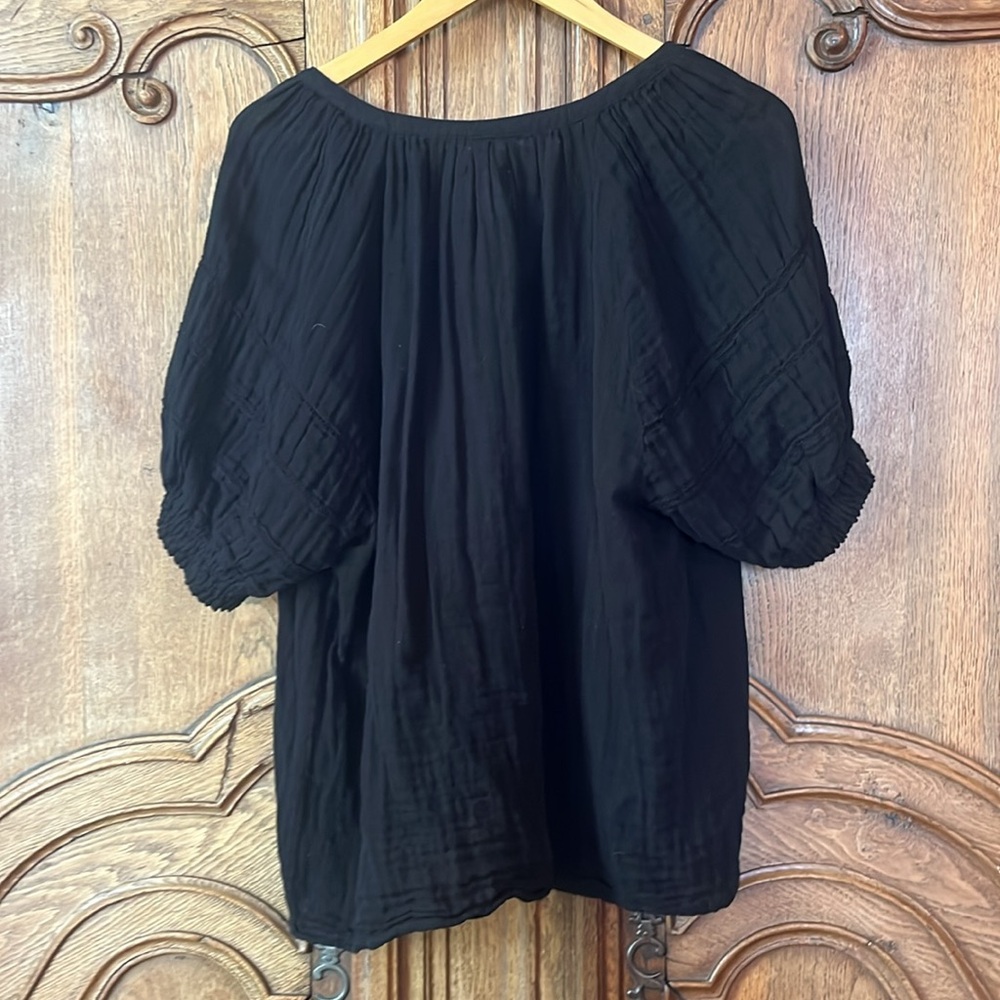 Sundays Colette Eyelet Puff Sleeve Blouse Top Womens 3 Black Cotton Tasseled - Picture 15 of 16